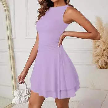 Женское повседневное и модное платье с плиссированным подолом, круглым вырезом, без рукавов, облегающее, корсетное, короткое платье M