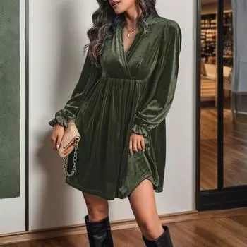 Женское повседневное и модное платье с длинными рукавами и V-образным вырезом с принтом снежинок XL