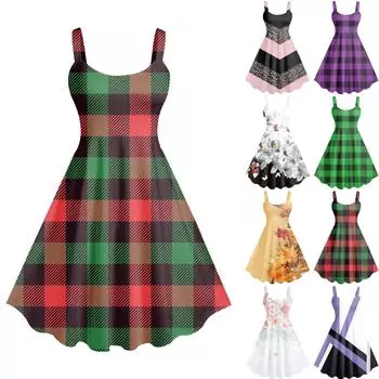 Женское повседневное и модное платье с принтом, сексуальное, на подтяжках, в стиле ретро, большое платье-качели M оранжевый