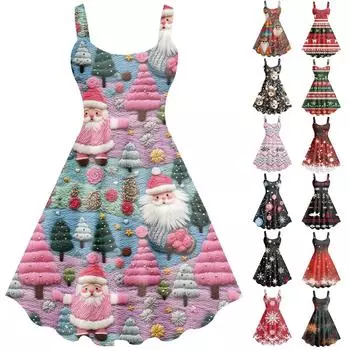 Женское повседневное и модное платье с принтом, сексуальное, на подтяжках, ретро, большое платье-качели L чёрный