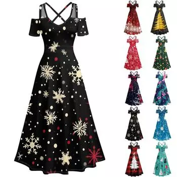 Женское повседневное и модное платье с принтом, сексуальное, на подтяжках, ретро, большое платье-качели L чёрный