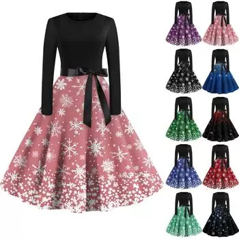 Женское повседневное и модное платье с длинными рукавами и R-образным вырезом с принтом снежинок XXXL розовый