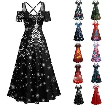 Женское повседневное и модное платье с принтом, сексуальное, на подтяжках, ретро, большое платье-качели L синий