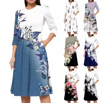 Женское повседневное и модное платье с карманом на рукаве 3/4 и молнией сзади L чёрный