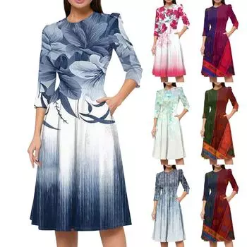 Женское повседневное и модное платье с карманом на рукаве 3/4 и молнией сзади XL синий