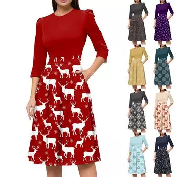 Женское повседневное и модное платье с цветочным принтом, рукавом 3/4, карманом и молнией сзади L киноварь