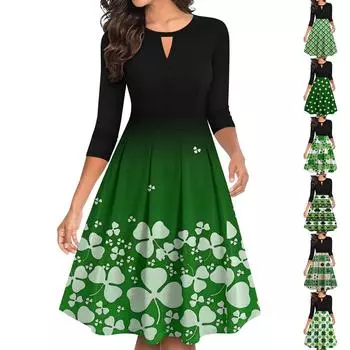 Женское повседневное и модное платье с цветочным принтом, рукавом 3/4, карманом и молнией сзади XXL