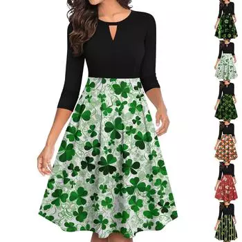 Женское повседневное и модное платье с цветочным принтом, рукавом 3/4, карманом и молнией сзади S красный