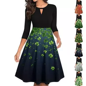 Женское повседневное и модное платье с цветочным принтом, рукавом 3/4, карманом и молнией сзади XXL