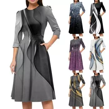 Женское повседневное и модное платье с карманом на рукаве 3/4 и молнией сзади L чёрный