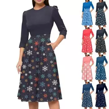 Женское повседневное и модное платье с цветочным принтом, рукавом 3/4, карманом и молнией сзади S хаки