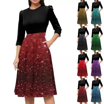 Женское повседневное и модное платье с цветочным принтом, рукавом 3/4, карманом и молнией сзади XL синий