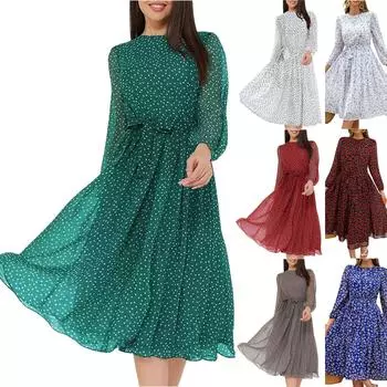 Женское повседневное и модное платье с цветочным принтом и завязкой на талии Модное платье с цветочным принтом и завязкой на талии M