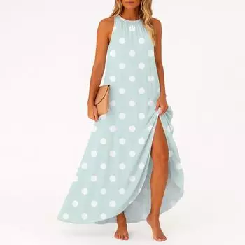 Женское повседневное и модное платье средней длины без рукавов с круглым вырезом XL