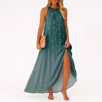 Женское повседневное и модное платье средней длины без рукавов с круглым вырезом L