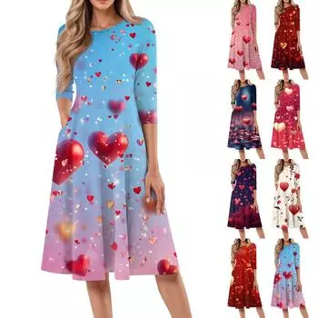 Женское повседневное и модное платье средней длины с круглым вырезом и рукавом семь четвертей L бежевый