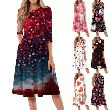 Женское повседневное и модное платье средней длины с круглым вырезом и рукавом семь четвертей L бежевый