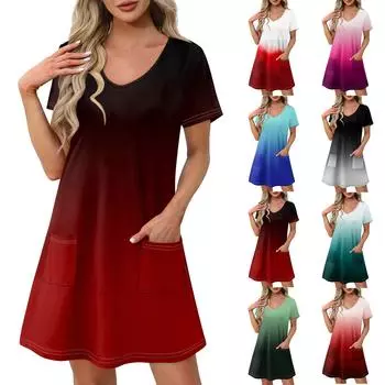 Женское повседневное и модное платье средней длины с V-образным вырезом и короткими рукавами с принтом L чёрный