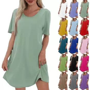 Женское повседневное и модное платье средней длины с V-образным вырезом и коротким рукавом с принтом L чёрный