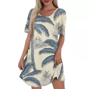 Женское повседневное и модное платье средней длины с V-образным вырезом и коротким рукавом с принтом S темно-синий