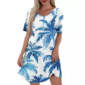 Женское повседневное и модное платье средней длины с V-образным вырезом и коротким рукавом с принтом S