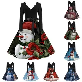 Женское повседневное и модное рождественское платье с V-образным вырезом и большим подолом, длинное платье с рукавами L розовый