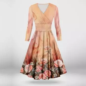 Женское повседневное и модное сексуальное платье с v-образным вырезом и длинными рукавами с принтом M