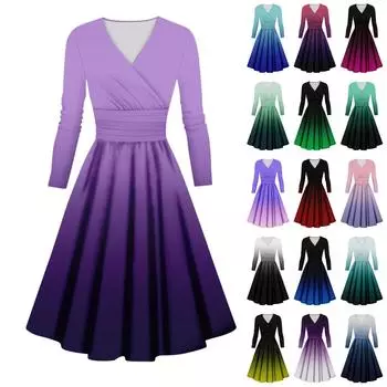 Женское повседневное и модное сексуальное платье с v-образным вырезом и длинными рукавами с градиентным принтом L