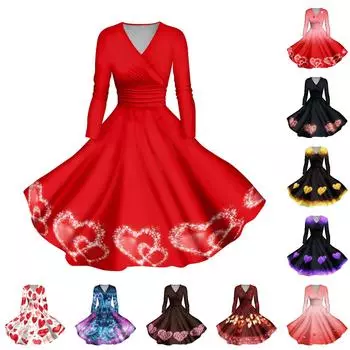 Женское повседневное и модное сексуальное платье с v-образным вырезом и длинными рукавами с принтом L чёрный