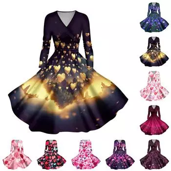 Женское повседневное и модное сексуальное платье с v-образным вырезом и длинными рукавами с принтом L синий