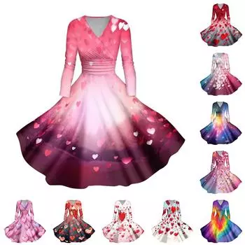 Женское повседневное и модное сексуальное платье с v-образным вырезом и длинными рукавами с принтом L