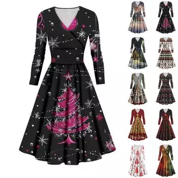 Женское повседневное и модное сексуальное платье с v-образным вырезом и длинными рукавами с рождественским принтом S розовый