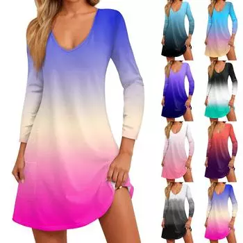 Женское повседневное и модное свободное облегающее платье с v-образным вырезом и карманами и рукавами 3/4 XXXL