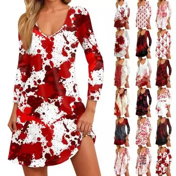 Женское повседневное и модное свободное облегающее платье с v-образным вырезом и карманами и рукавами 3/4 XXL