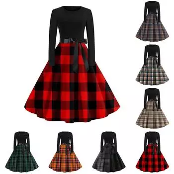 Женское повседневное и модное винтажное платье с круглым вырезом и принтом L