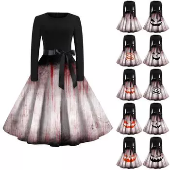 Женское повседневное и модное винтажное платье с круглым вырезом и принтом XXXXXL белый