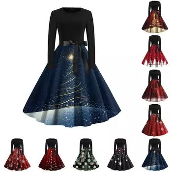 Женское повседневное и модное винтажное платье с круглым вырезом и принтом XXL