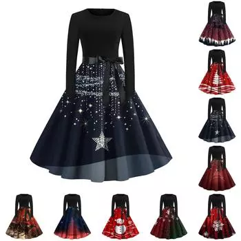 Женское повседневное и модное винтажное платье с круглым вырезом и принтом XXXXXL винный