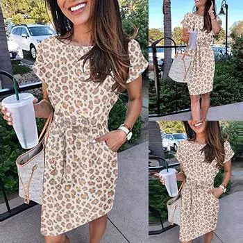 Женское повседневное карманное летнее женское вечернее платье с коротким рукавом