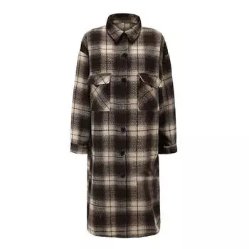 Женское повседневное клетчатое пальто с удлиненными рукавами и карманами, куртка-рубашка S чёрный