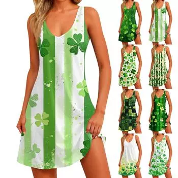 Женское повседневное летнее богемное пляжное платье с принтом и карманами, V-образным вырезом, платье-майка M