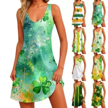 Женское повседневное летнее богемное пляжное платье с принтом и карманами, V-образным вырезом, платье-майка M