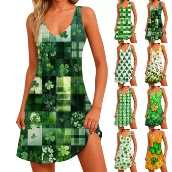 Женское повседневное летнее богемное пляжное платье с принтом и карманами, V-образным вырезом, платье-майка XXXL