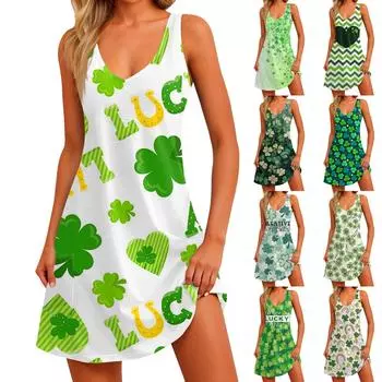 Женское повседневное летнее богемное пляжное платье с принтом и карманами, V-образным вырезом, платье-майка L