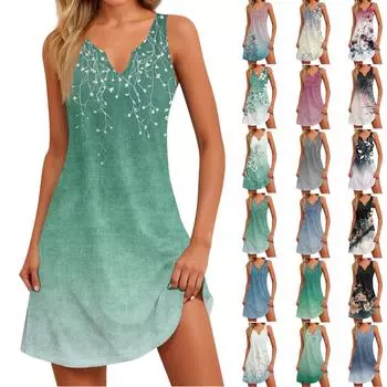 Женское повседневное летнее богемное пляжное платье с принтом и карманами, V-образным вырезом, платье-майка S