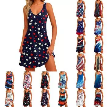 Женское повседневное летнее богемное пляжное платье с принтом и карманами, V-образным вырезом, платье-майка XXL