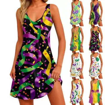 Женское повседневное летнее богемное пляжное платье с принтом и карманами, V-образным вырезом, платье-майка S фиолетовый