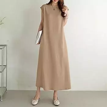Женское повседневное летнее длинное платье без рукавов с круглым вырезом S хаки