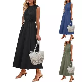 Женское повседневное летнее макси-платье без рукавов в стиле бохо, струящиеся платья А-силуэта на весну M чёрный