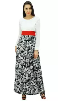 Женское повседневное летнее макси-платье Bimba с длинным рукавом и красным поясом 16 белый